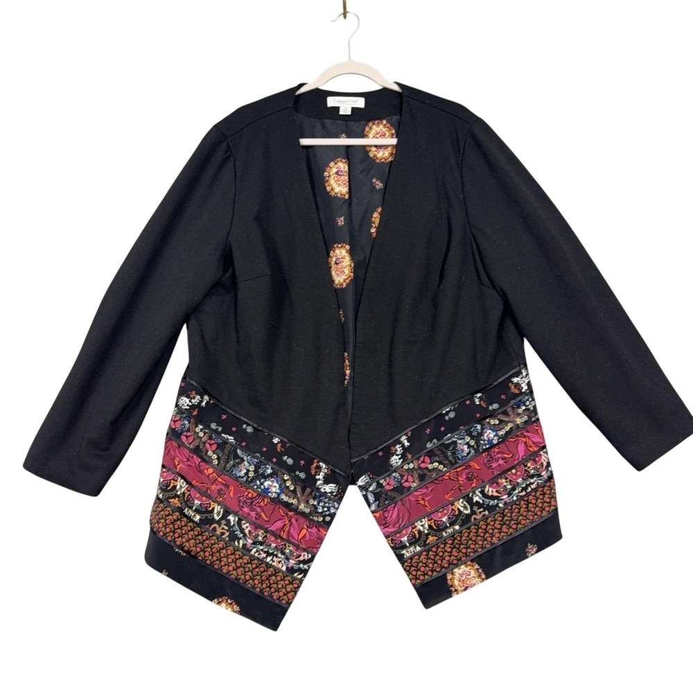 Coldwater Creek Jacket Womens 2X Black Floral Boho Open Front Lined Patchwork